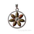 Pendentif de vie de fleur de puces Unakite naturelles